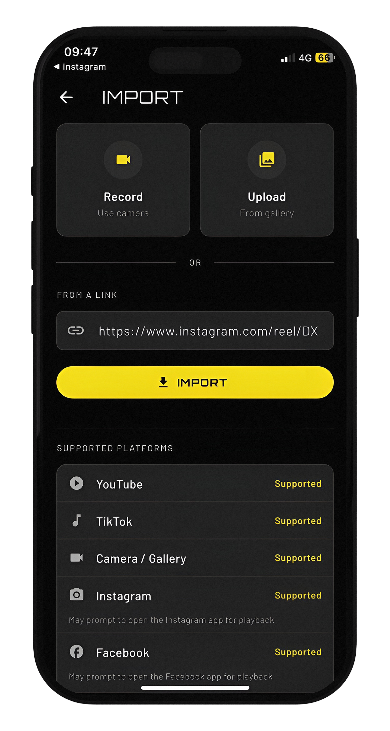 Import screen