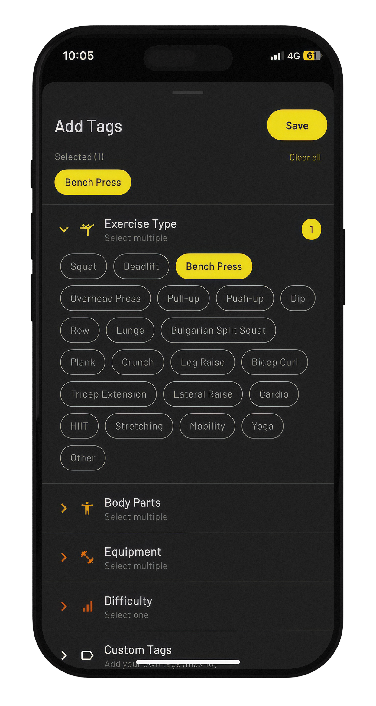Tags screen